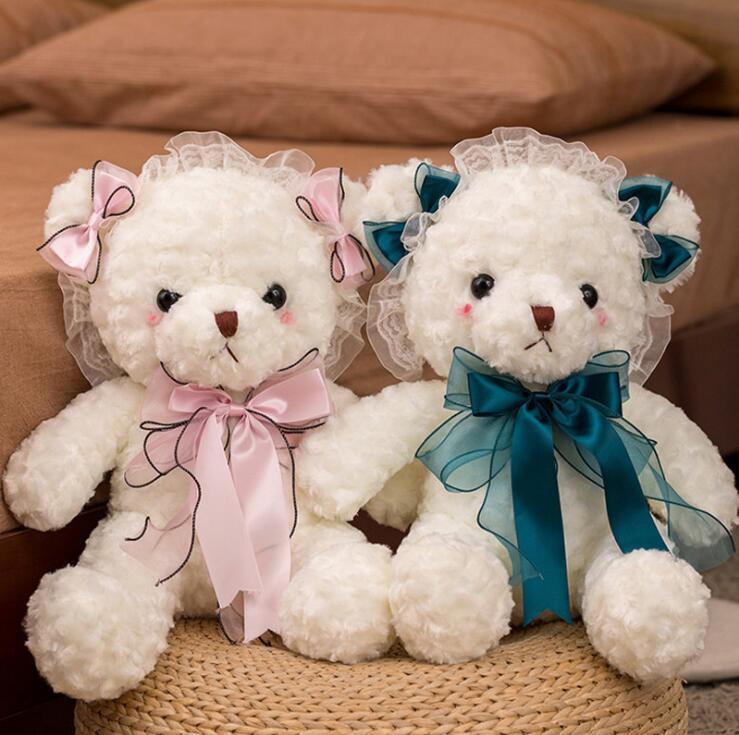 30cm silk ribbon plush toys teddy bear doll pendant home decoration PP Cotton Soft Stuffed Bears Toy-Doll toy gifts