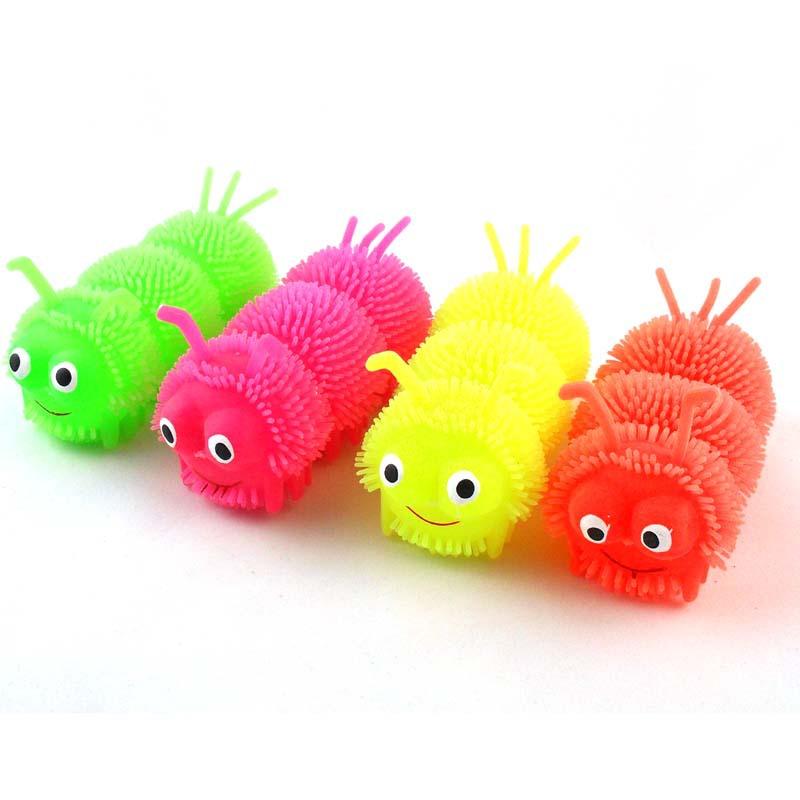 Decompression Toy Three section caterpillar seven color luminous ball vent flash hair soft glue