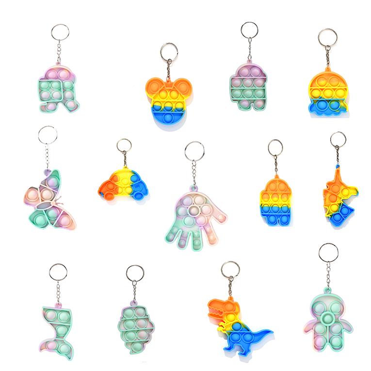 2021 Push Fidget toys keychain Favor for children adult decompression toy silicone camo rainbow rodent pioneer anti Stress Bubbles Board key chain who