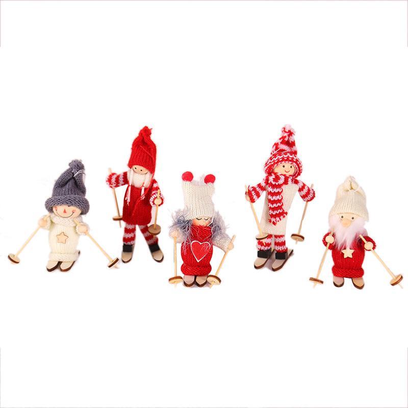 Christmas toys Decorations Tree Pendant Mini Doll Figurine Skiing Wooden Toy Dolls Xmas Decoration