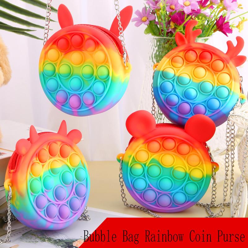 Fidget Toys Halloween Push Bubble Bag Rainbow Coin Purse Silicone Messenger Music Press Unzip Toy