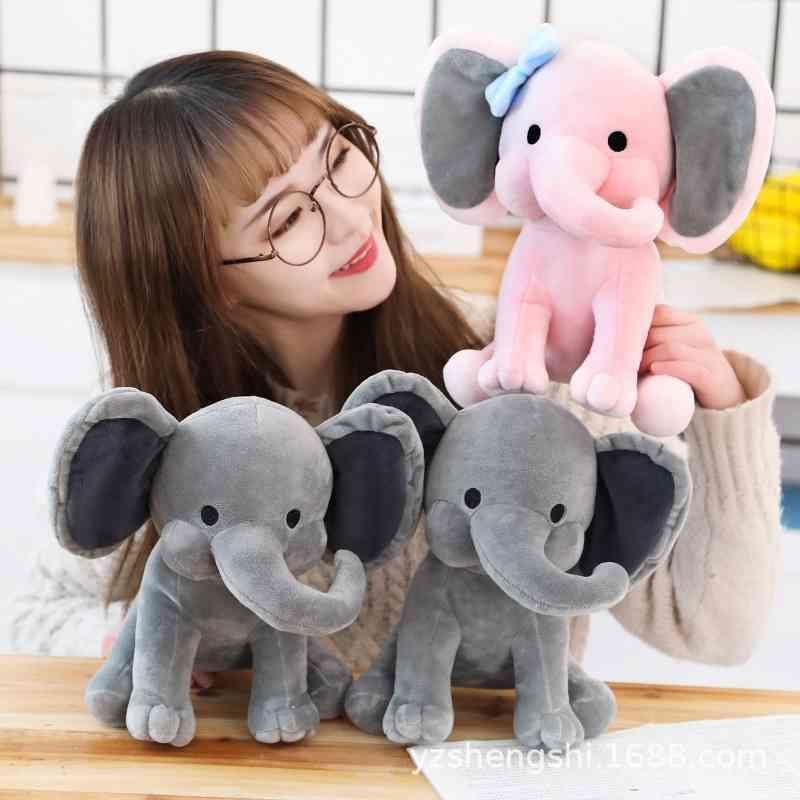 Plush toy baby appeases elephant cute pink gray doll with curly nose