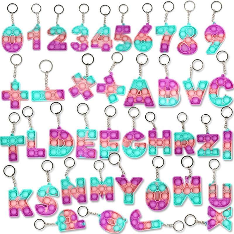 40 Pcs Simple Fidget Toys Hand Numbers Letters Series Pop Push It Keychain Silicone Bubble Bulk Relieve Anxiety Stress Office Desk Game for Kids Adult