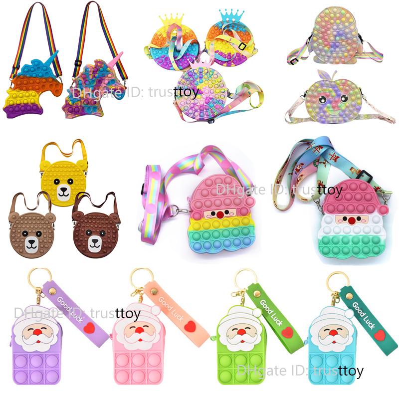 Fidget Toy Sensory Bubble Coin Purse Shoulder Bag Cellphone Straps Messenger Finger Push Bubbles Change Decompression Toys for Girls Kids Party Favour