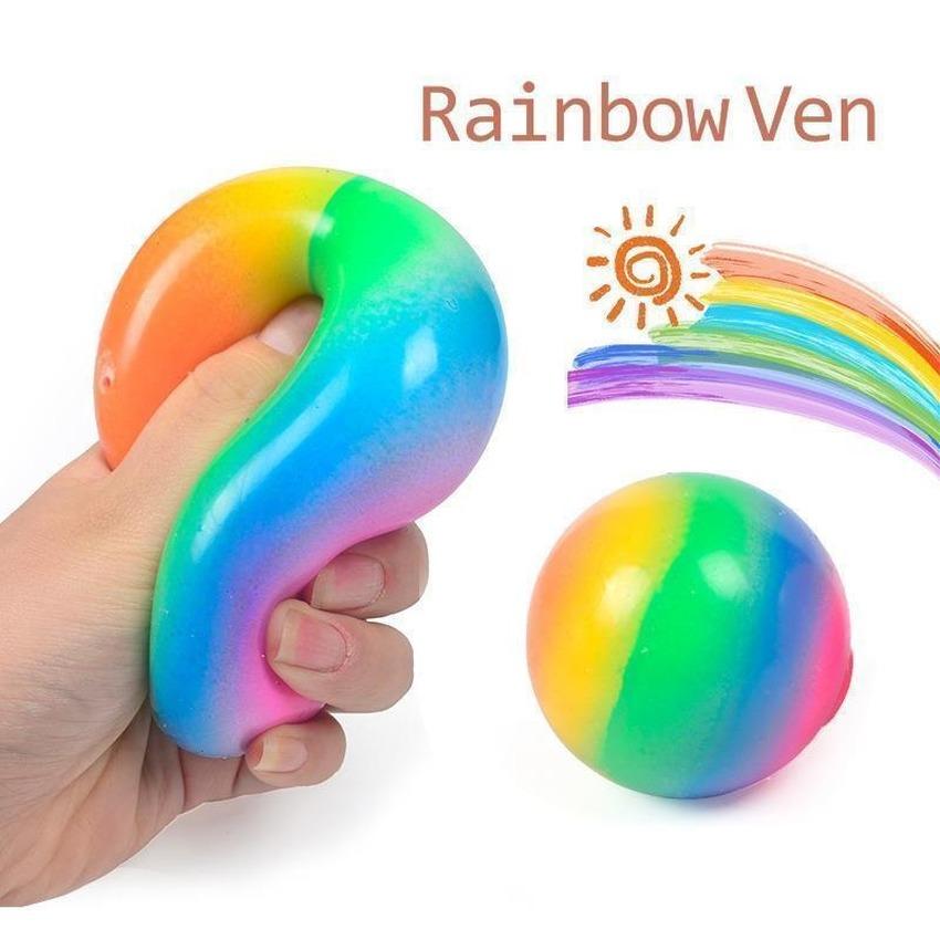 Decompression Toy Squish Squeeze Rubber Stressball Anxiety Stress Relief Autism Fidget Jelly Squishy Rainbow Vent Ball Squeezy for Kid Adult