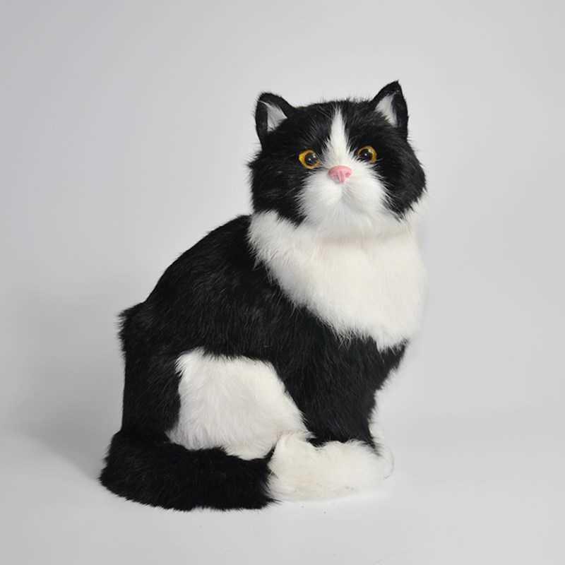 Cute Lovely Simulation Cats Animal Doll Plush Toy Simulation Black & White Cat Home Decorations Birthday Gift for Kids H1025