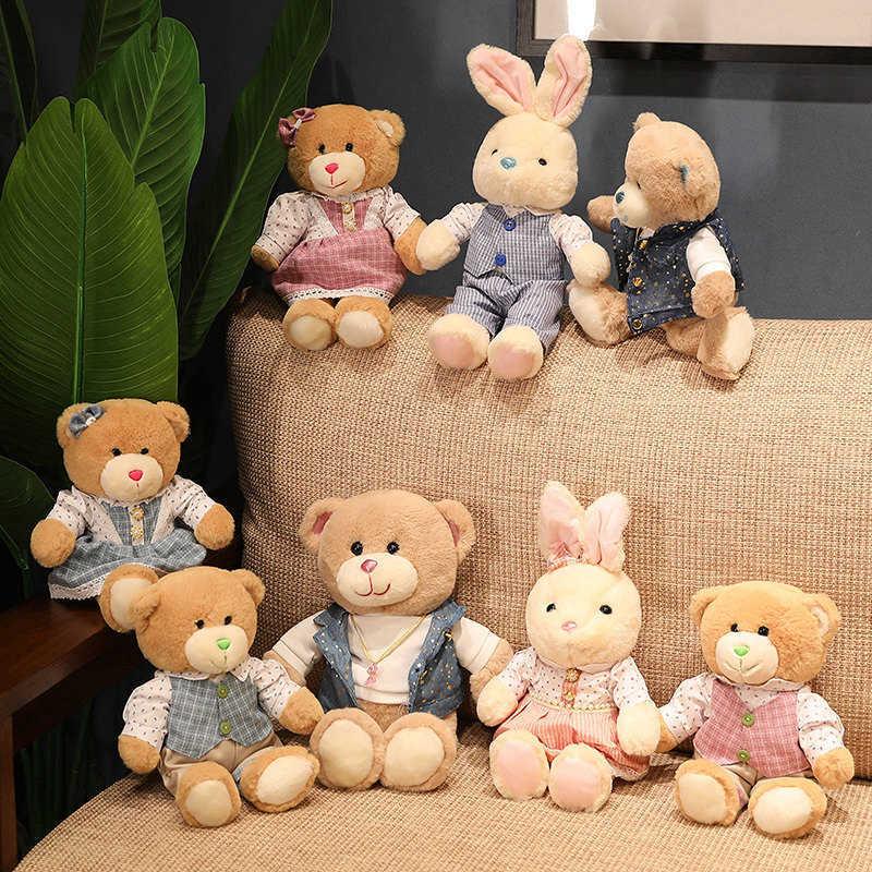 2 pcs/lot 30/40cm Lovely Couple Bear With Cloth Plush Toys Dolls Stuffed Rabbit Toy Kids Children Girl Birthday Christmas Gift H1025