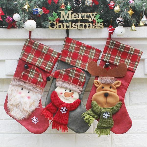 Christmas Stockings Hand Made Crafts Children Candy Gift Santa Bag Claus Snowman Deer Stocking Socks Xmas Tree Decoration toy gift Decorati