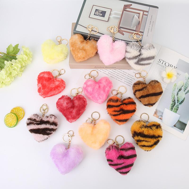 Leopard print heart keychain pendant Toy Plush toys gifts Kawaii Doll Mini Cute Stuffed Plush car key chain pendant heart keychain G12905