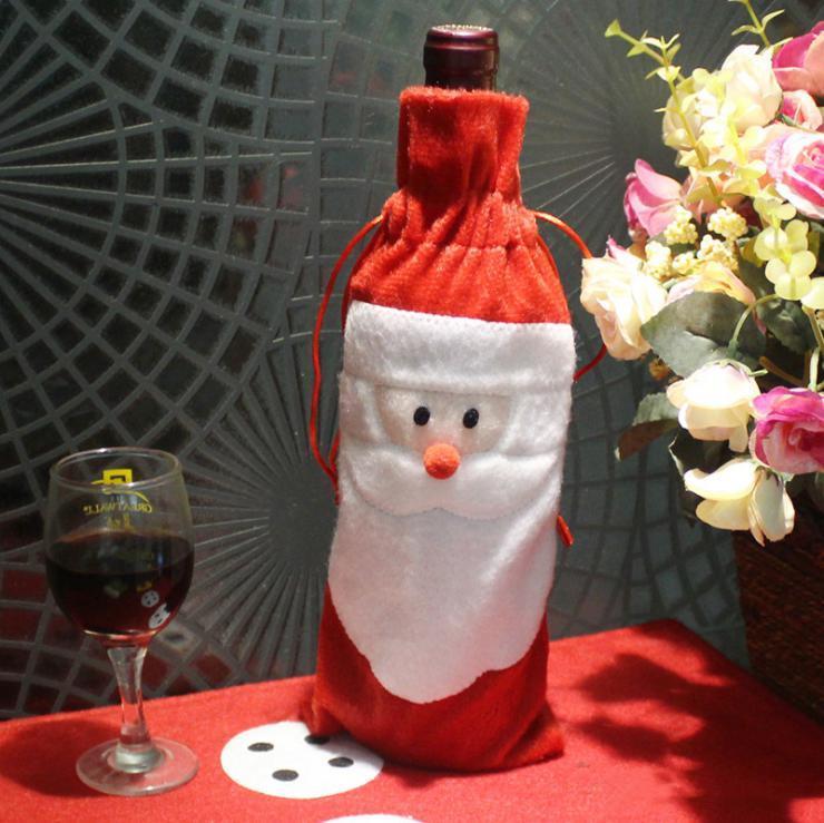 Christmas Wine Set Bottle Cover Bags Decoration Home Party Cloth+pull cloth, wool Santa Christmas Xmas Navidad Decoration Santa Claus Decora