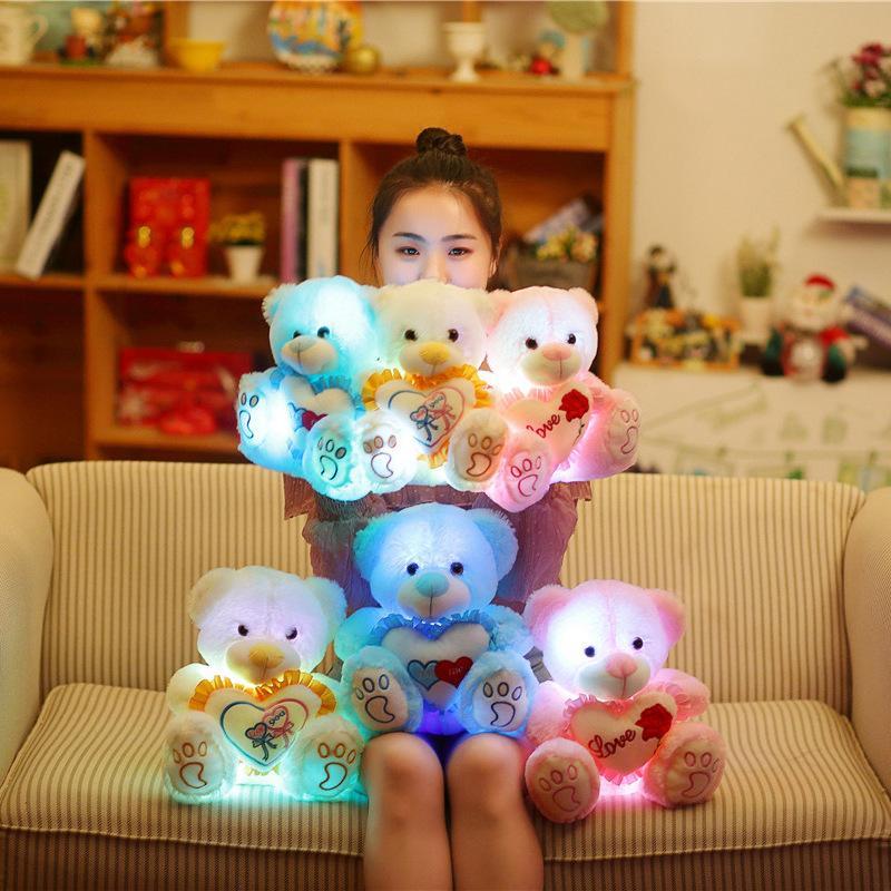 1pc 25/30CM Light Up LED Teddy Bear Plush Toy Colorful Stuffed Animals Glowing Luminous Bears Dolls Pillow Gifts for Kids Girls Toys
