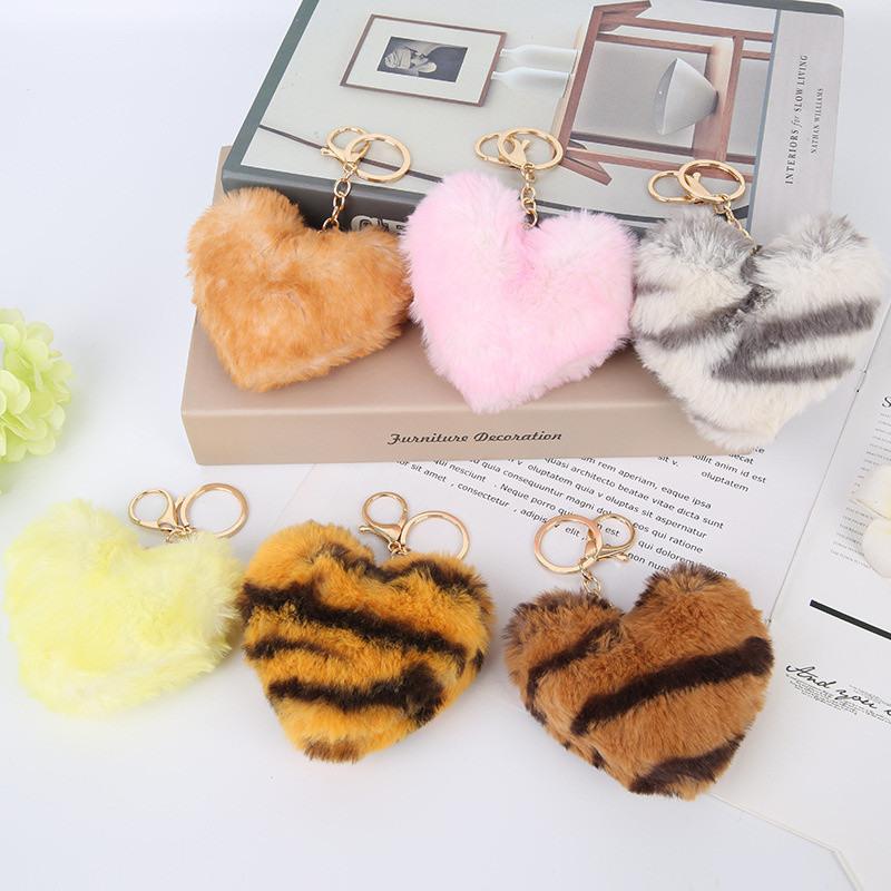 Leopard print heart keychain pendant Toy Plush toys gifts Kawaii Doll Mini Cute Stuffed Plush car keychain pendant heart keychain GG12905
