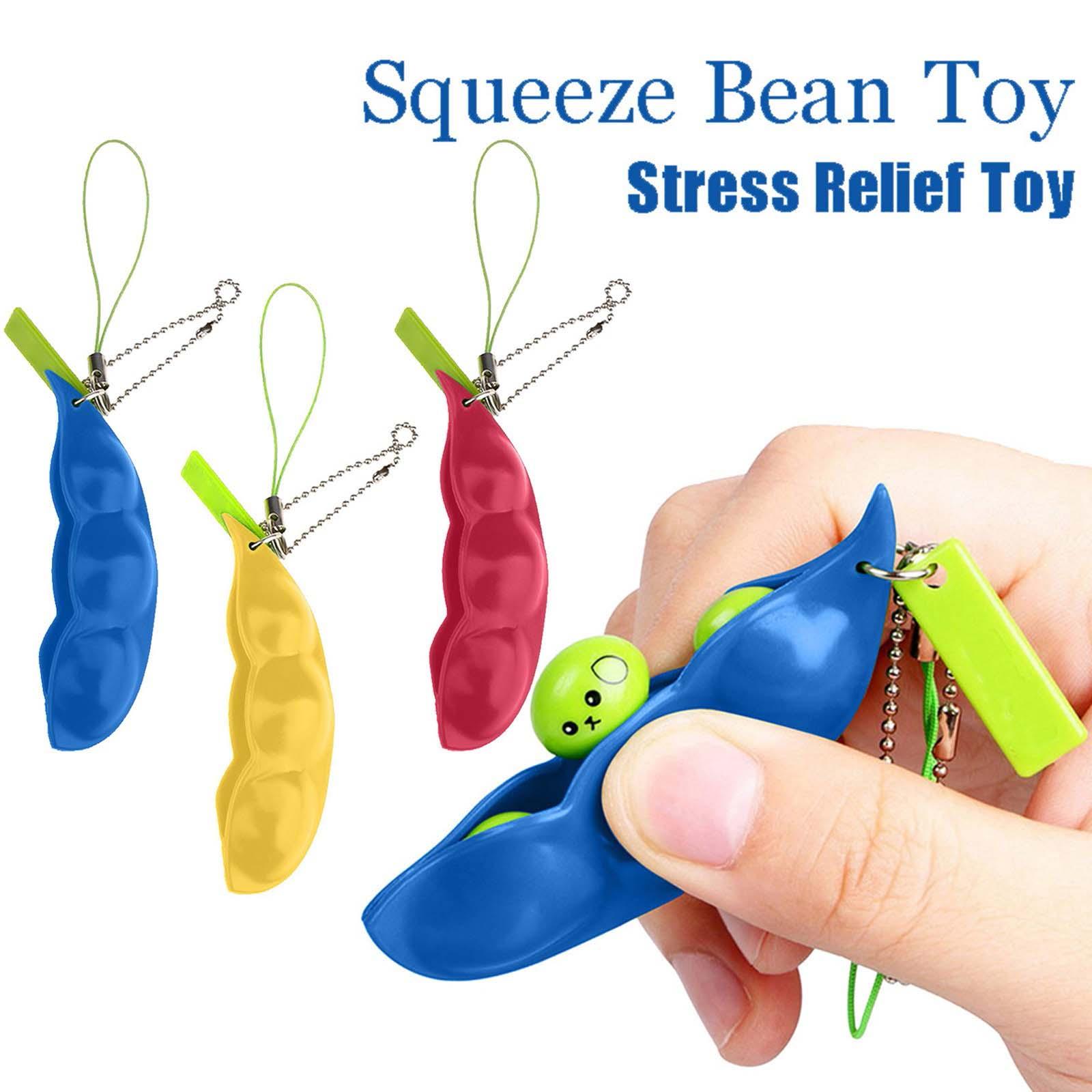 Fidget Toys Decompression Edamame Toy Push Squishy Squeeze Peas Beans Keychain Cute Stress Relief Rubber Sensory Gift