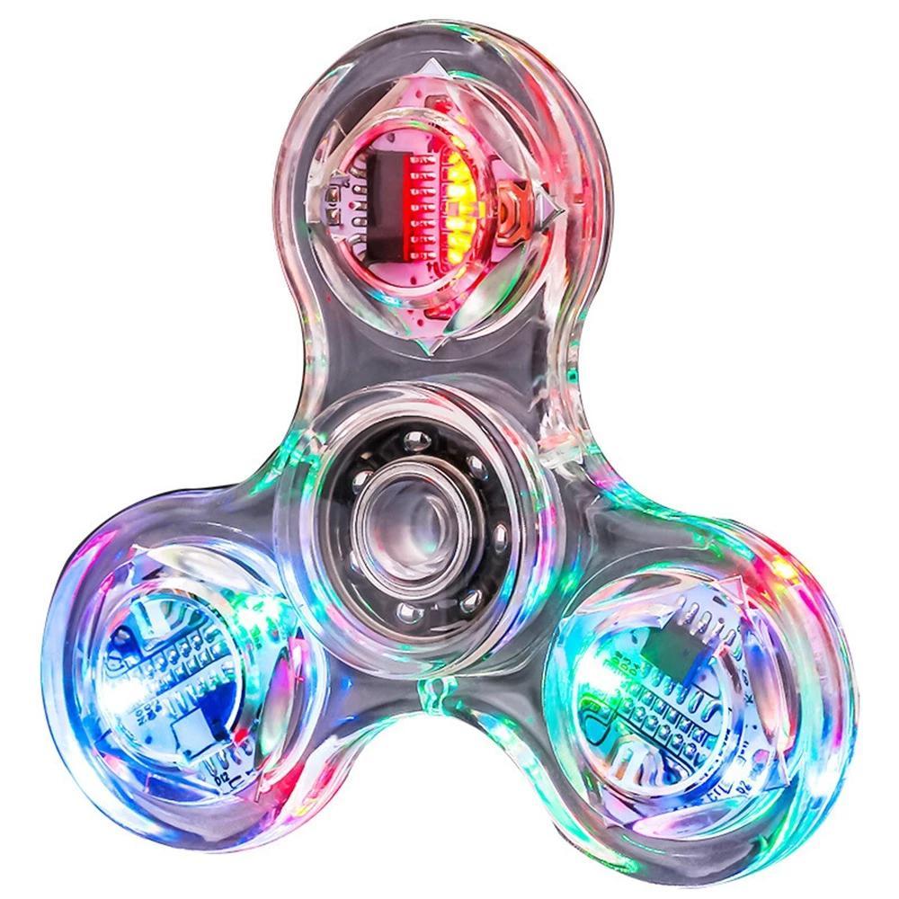 2021 LED Fingertip Gyro Transparent Colorful Decompression Light Fidget Spinner Hand Top Spinners Glow In Dark Kids Toys