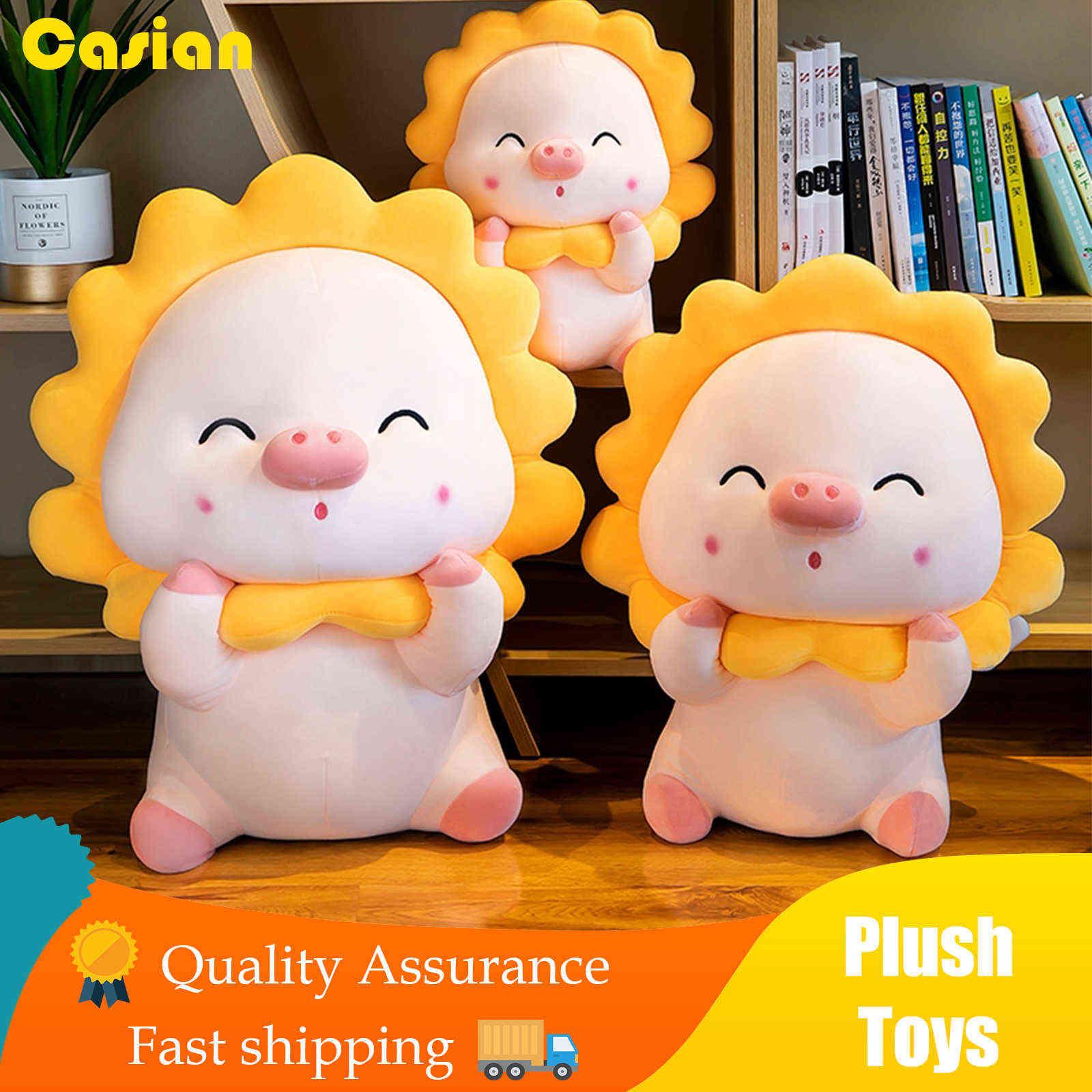 60 CM Cute Angel Pig with Sunflower Plush Toys Stuffed Soft Animal Pillow Kawaii Home Decor Bear Birthday Gift Doll for Kid Girl H1025