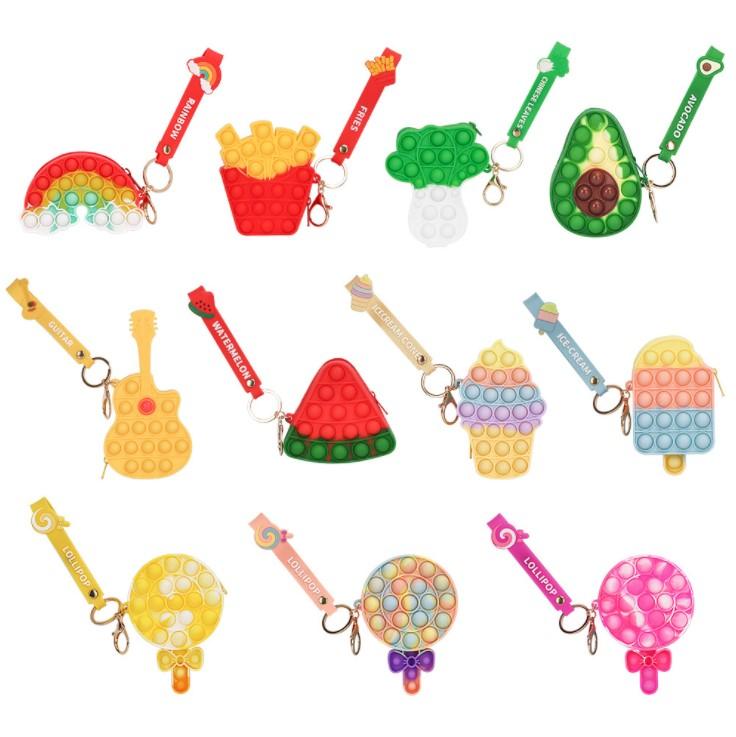 Fidget Toys Coins Purse phone bag Colorful fruit Push Bubble Sensory Squishy Stress Reliever Autism Needs Anti-stress Rainbow Adult Toy small bags For