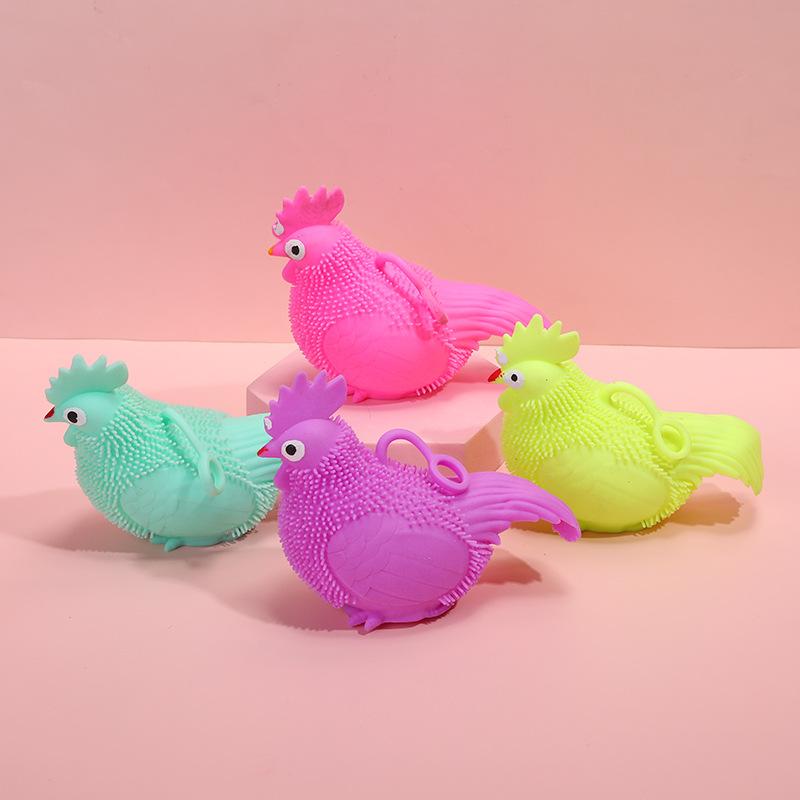 Decompression Toy Hanging rope luminous elastic color rooster night market children pinched music TPR with fine soft hair big eye