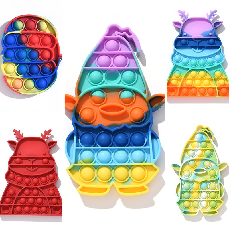 Fidget Toys Baby Educational Push Bubble Sensory Toy Rainbow tie-dye Reliever Stress Relief game Anxiety Christmas Halloween pumpkin elk pattern G79B4