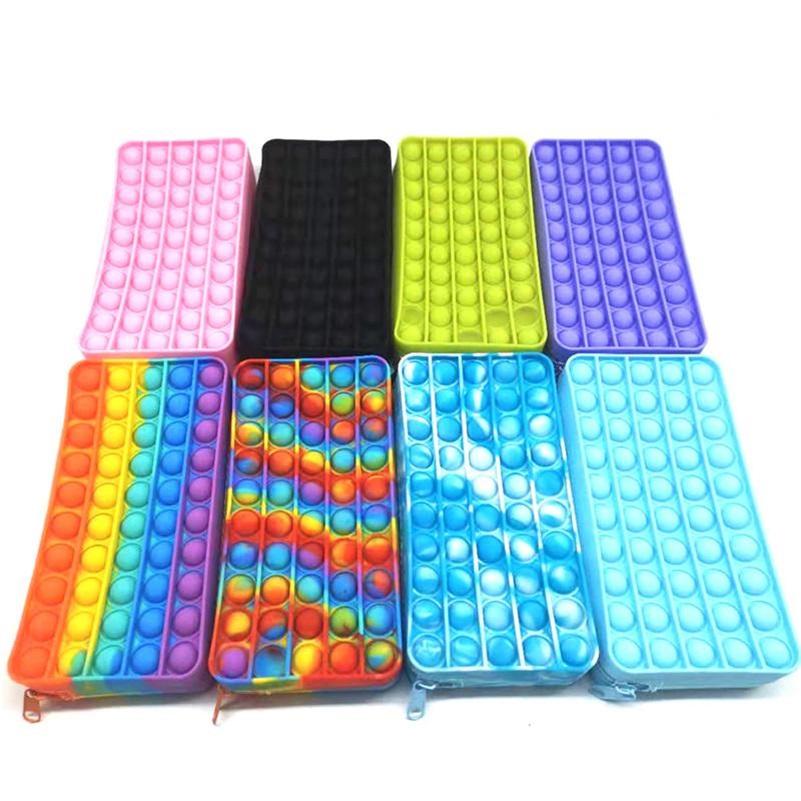 Creative New Fidget toys Silicone Push Pop Pencil Case Rectangular Press Bubble Decompression Study Stationery Storage Bag