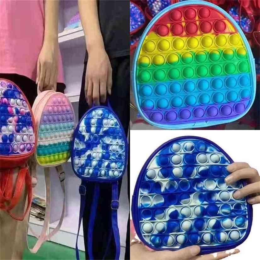19CM Rainbow Tie Dye Fidget Backpack Popet Bubble Toys Bag Push Pop Bubbles Purses Kids Adult Sports Casual Shoulder Bags Handbag Tote Christmas Gift 