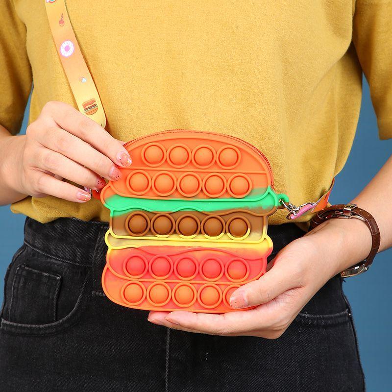 Fidget Toys Sensory hamburger color change shoulder bag Push Bubble Tie dye Anti Stress Educational Children Adults Decompression Toy Surprise wholesa