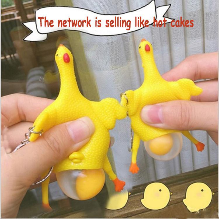 Novelty Spoof Tricky Funny Gadgets Toys Chicken Whole Egg Laying Hens Crowded Stress Ball Keychain Keyring Relief Gift