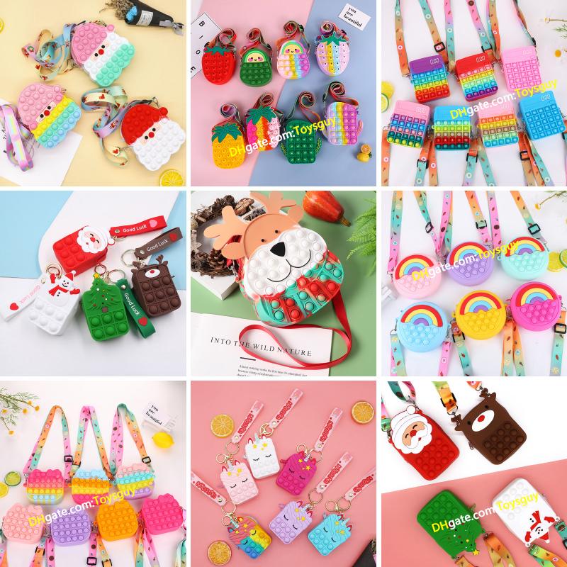 Christmas Fidget Toys Coin Purse Santa Claus Push It Buble Phone Storage Bag Pendant Simple Dimple Stress Reliever Rainbow Decompression Toy Girl Chil