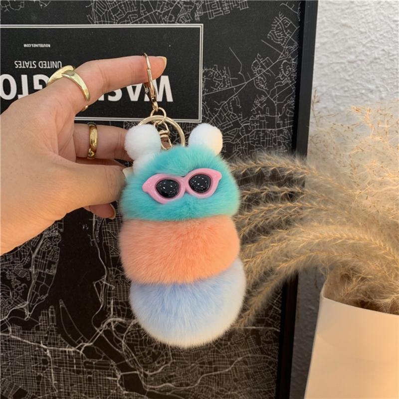 2021 1PCS Realistic Soft Plush Stuffed Caterpillar Keychain Key Ring Decoration Backpack Handbag Pendant Cotton Ornament