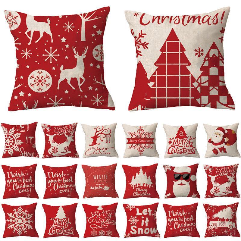 Home Festival Gifts Christmas Pillowcase Pillows Linen Santa Claus Elk Snowflake English Alphabet Home Pillow