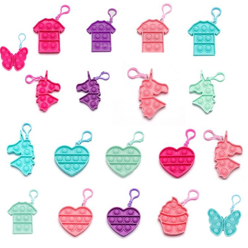 Decompression Children Adult Push Bubble Fidget Sensory Toy Key Ring Educational Mini Anti-stress Toys