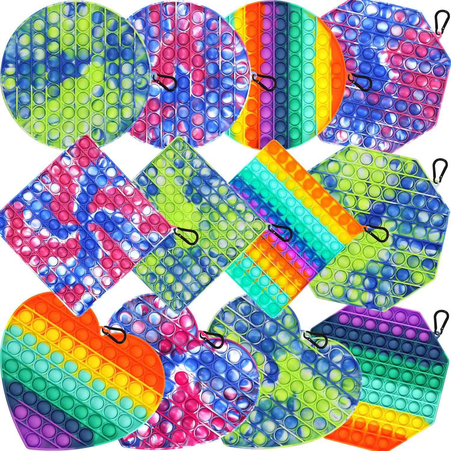 Bubble Poppers Board Sensory Toys Big Size Jumbo Fidget Toy Tie Dye Rainbow Push Bubbles Puzzle With Carabiner Key Ring Finger Game SALE G5714JD