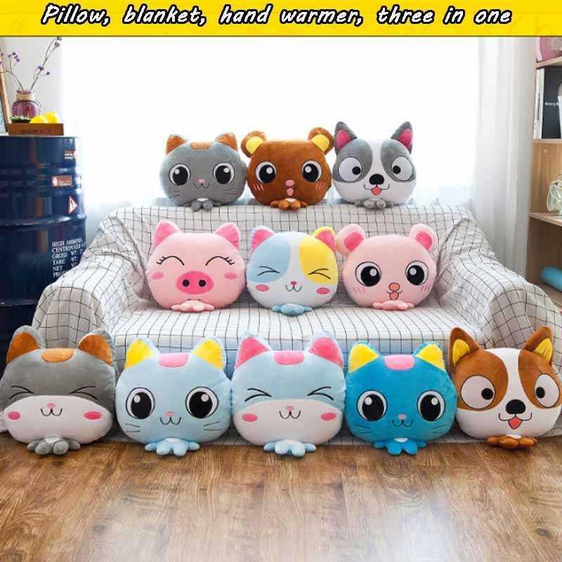 Multifunctional plush pillow 3 in 1 to 40-50cm, chinchilla warm hand pad and blanket, soft toys for boys and girls H0910 H1025