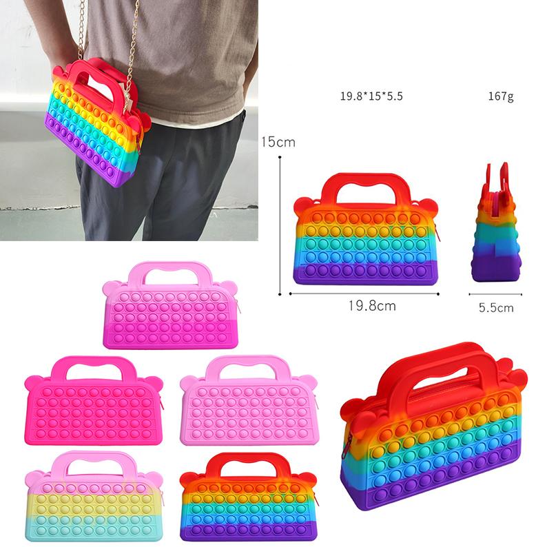 Fidget Toys Sensory Fashion School student satchel Push Bubble Rainbow Tie dye Anti Stress Educational Children Adults Decompression Toy Surprise whol