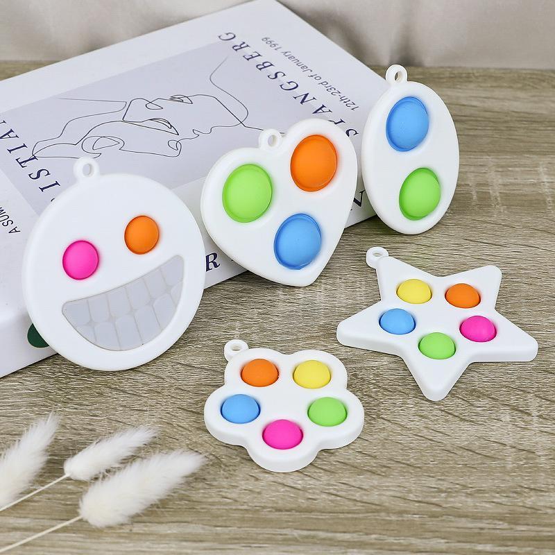 Decompression Fidget Toys Keychains Finger Bubble Floral Press Relief Fingertip Toy Stress Educational Kids Baby Gift Squeeze Sensory Pendant