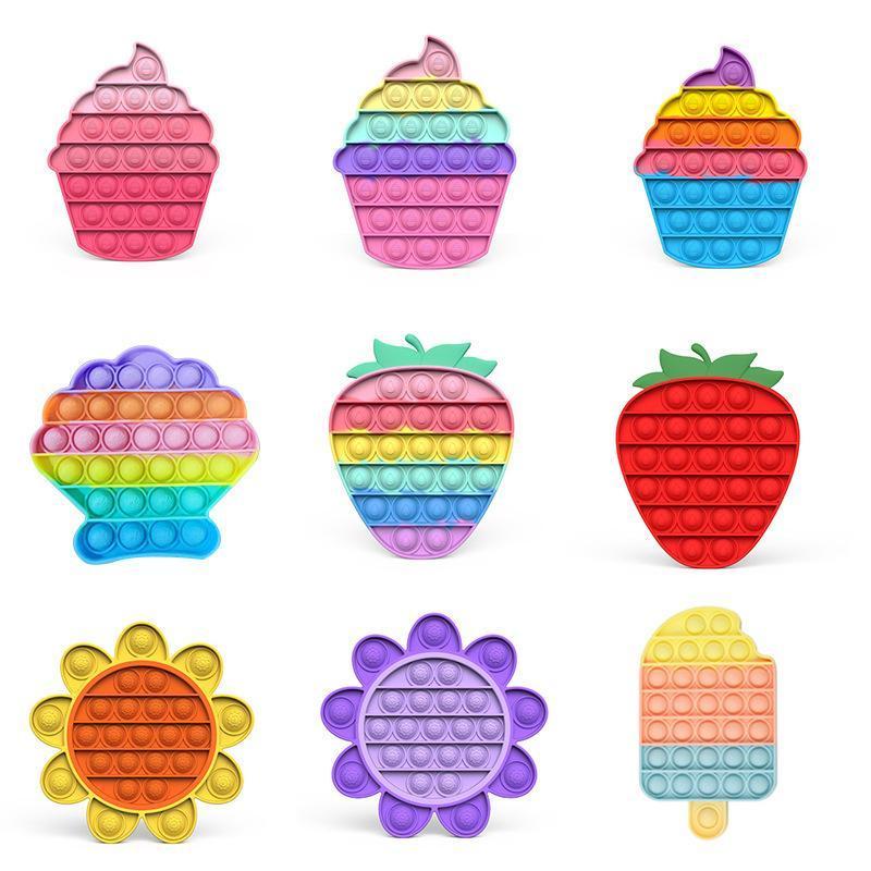 DesktopFidget Toys Color Ice Cream Strawberry Push Bubble Decompression Sensory Squeeze Therapy Toy Autism Stress Reliever For Adult Kids Relief baubl