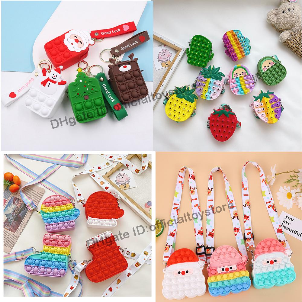 Christmas Fidget Toys Anti-stress Rainbow Purse Silicone Pencil Case Autism Needs Squishy Stress Reliever Decompression Toy