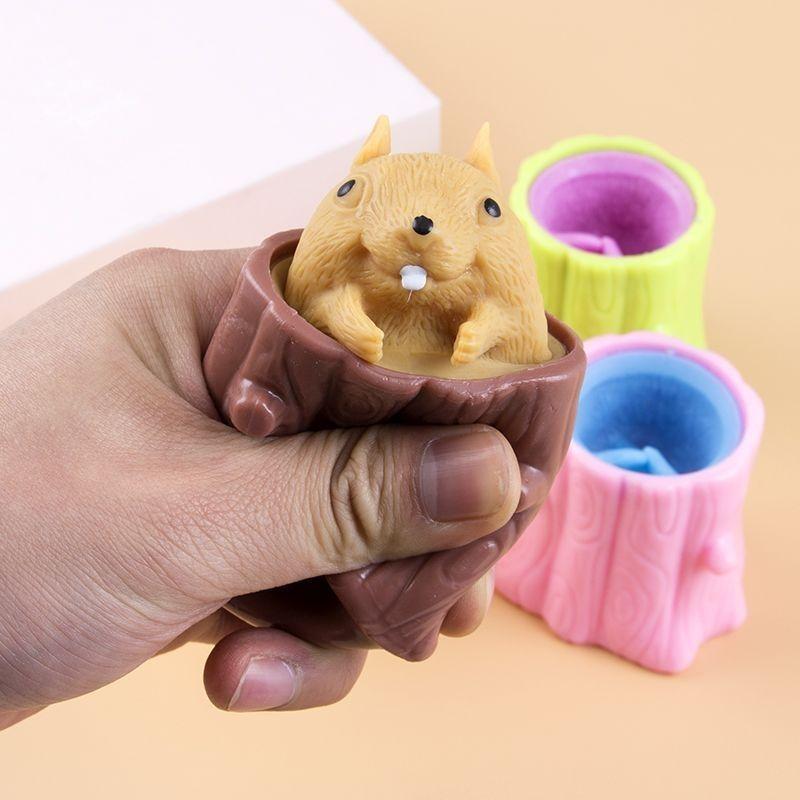 Cute Animal Squirrel Vent Squeeze Toy Cup Pen Holder Decompression Fidget Toys for Friends Guys Girls Gift