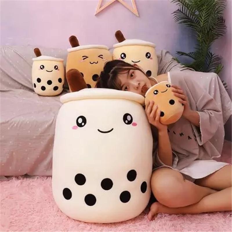 Plush Boba Teas Cup Toy Dolls Bubble Tea Pillow Cushion Gifts for children Cute Fruit Drink Plushs Stuffed Soft Pink Strawberry Milk