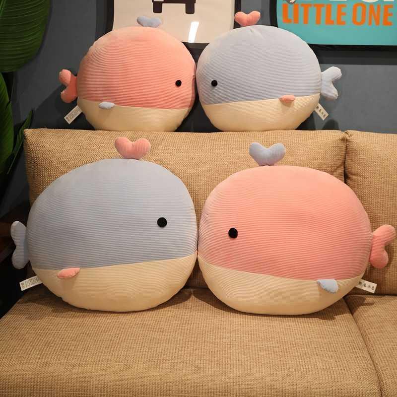 35/40CM Round Fat Stripe Whale Soft Stuffed Ocean Life Whale Plushie Toys Sofa Bed Cushion Children Girls Brinquedo Pillow H1025